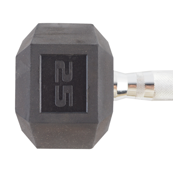 25 Lb Rubber-Coated Hex Dumbbell – Black/Chrome