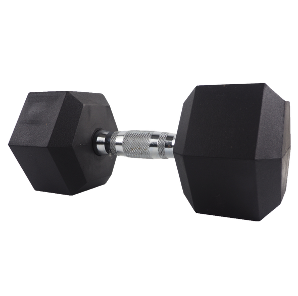 30 Lb Rubber-Coated Hex Dumbbell – Black/Chrome