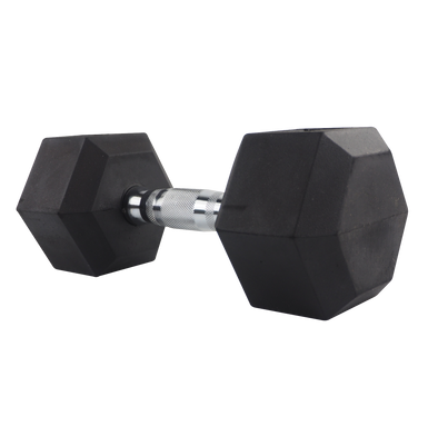 35 Lb Rubber-Coated Hex Dumbbell – Black/Chrome