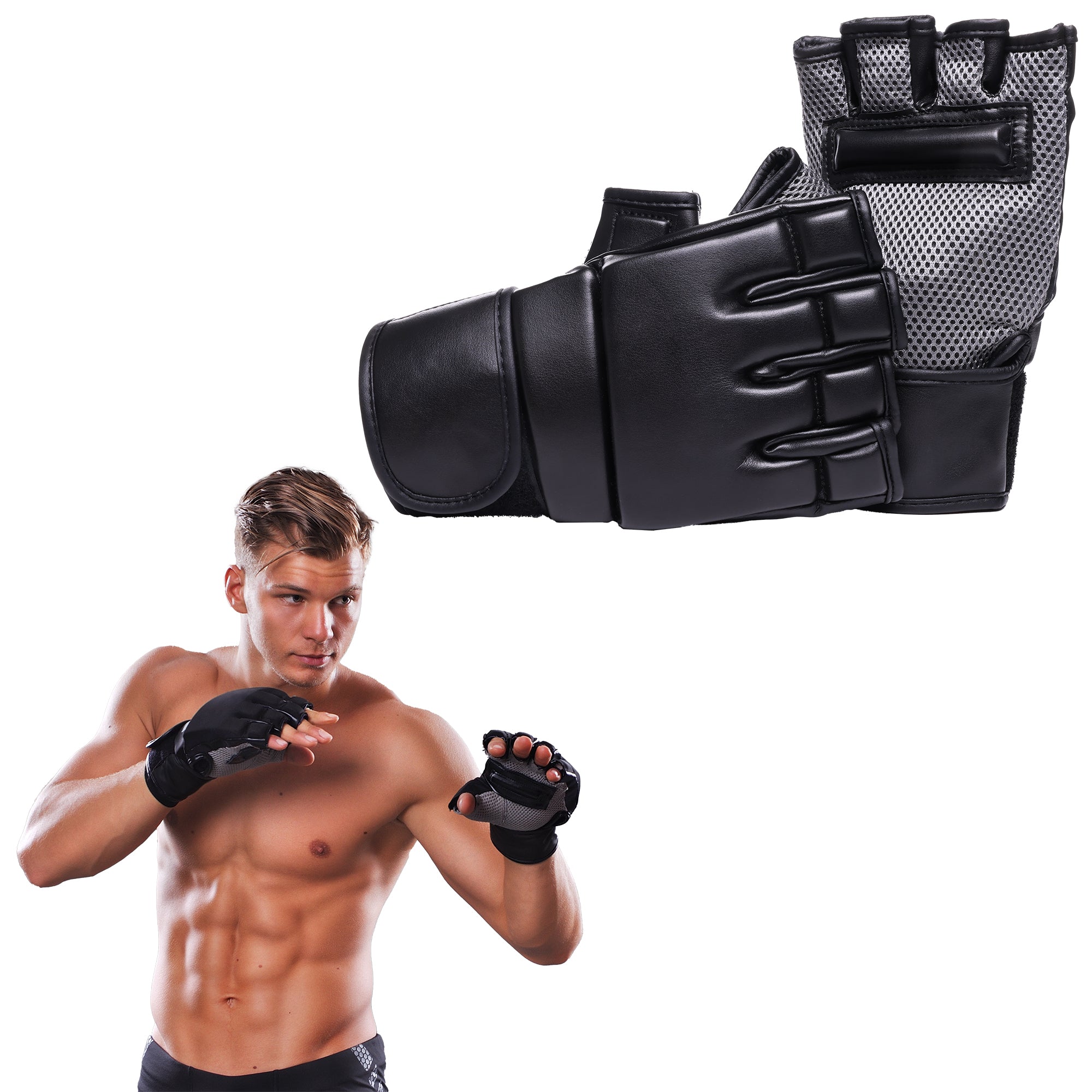 5oz MMA Kickboxing Gloves – Black/Grey – GoZoneUSA
