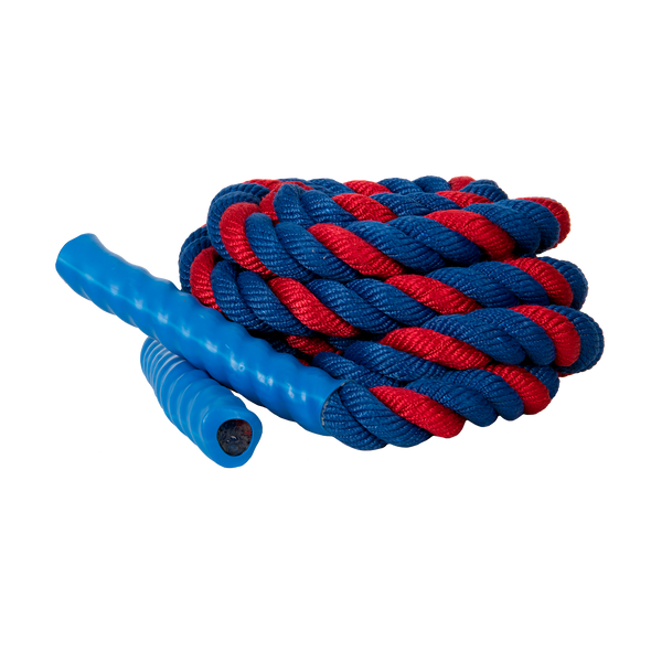 15ft Twisted Nylon Battle Rope with Solid Color Handles – Blue/Red